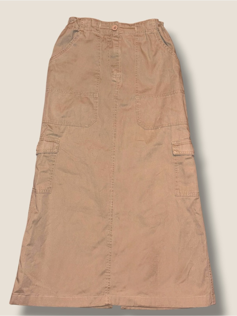 Y2K 100% Cotton Tan Utility Cargo Midi Skirt